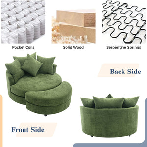 English Elm Orisfur. 360° Swivel Barrel Chair with Storage Ottoman, Plush Chenille, Pocket Spring Seat, 4 Pillows Green WF323718AAF