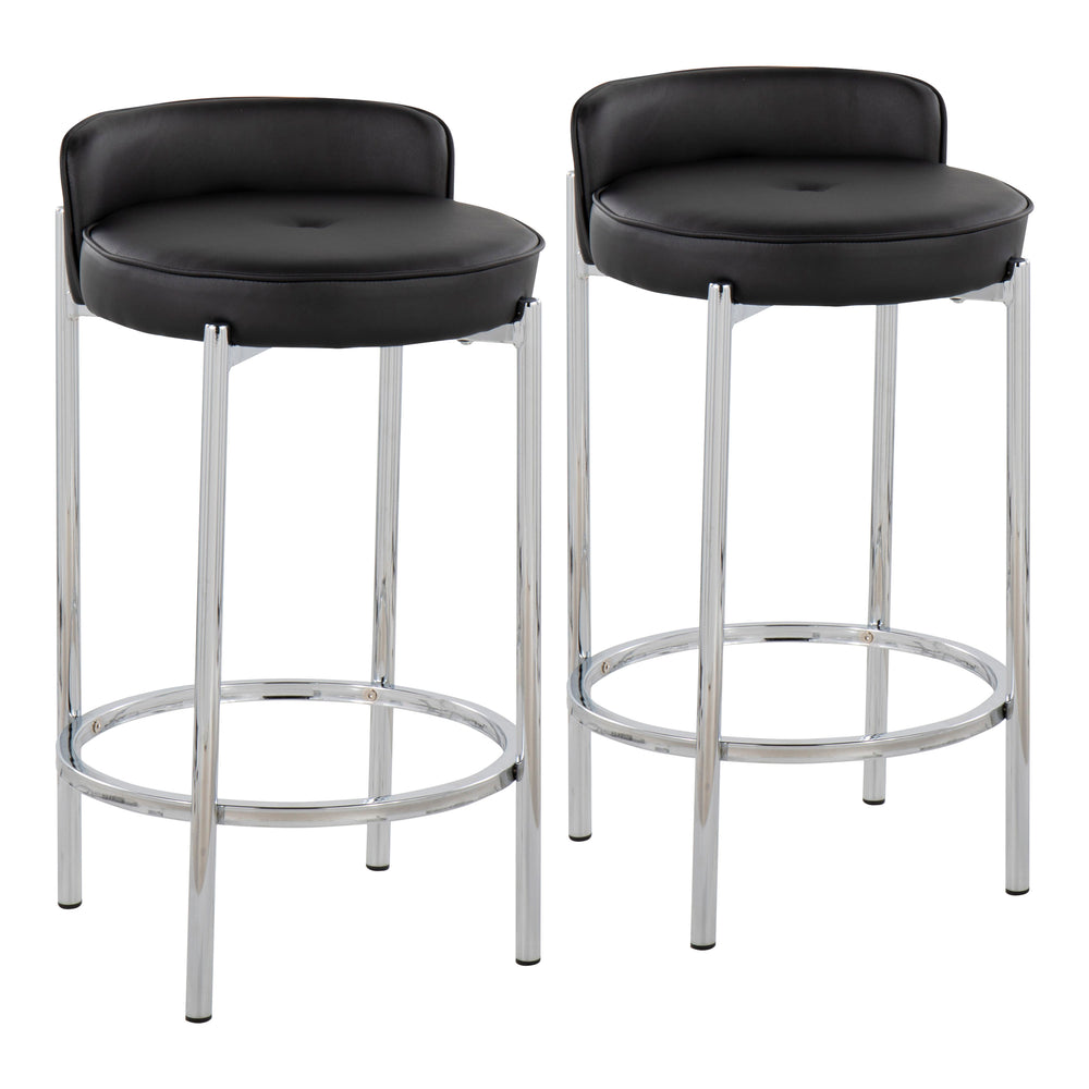 English Elm Chloe Glam Counter Stool Set of 2 – Black Faux Leather Tufted Seat with Chrome Gold Metal Base B202P221827