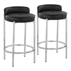 English Elm Chloe Glam Counter Stool Set of 2 – Black Faux Leather Tufted Seat with Chrome Gold Metal Base B202P221827