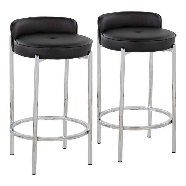 English Elm Chloe Glam Counter Stool Set of 2 – Black Faux Leather Tufted Seat with Chrome Gold Metal Base B202P221827
