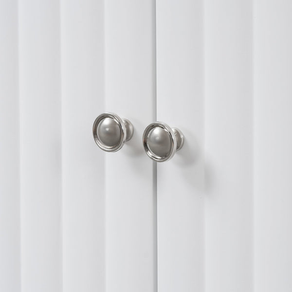 English Elm U_STYLE Four-Door Sideboard with Wavy Panel Doors, Cylindrical Wood Legs, Sleek Metal Handles, 67" länge White N711P186790K