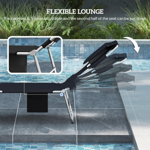 English Elm Handy Tri-fold Outdoor Lounger with Face Cavity Steel Frame Oxford Fabric Tanning Bed Black T3971P481336