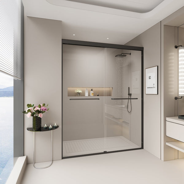 English Elm 56" Frameless Sliding Shower Door Tempered Glass Soft Close Matte Hardware Alcove Fit W1920P385320