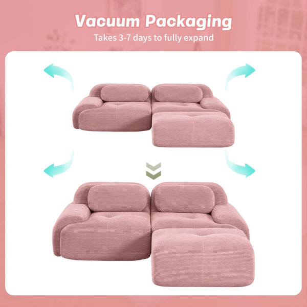English Elm 82'' Modular L-shaped Sectional Sofa Corduroy Upholstered with Curved Arms for Living Room W714S01404