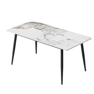 English Elm 62.99" Modern Artificial Stone Dining Table With Black Metal Legs - Seats 6 For Stylish Gatherings W1535S00496