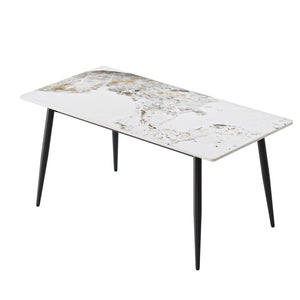 English Elm 62.99" Sintered Stone Rectangular Dining Table Seats Six with Black Metal Legs W1535S00496