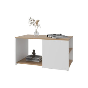 English Elm White Modern Coffee Table With Open Storage, Natural Oak Accents & Stylish Conical Legs Design B062P290221-GIGA