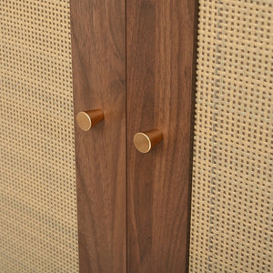 English Elm [Assembly Video] Farmhouse Widen Hall Tree with Rattan Doors, 4-in-1 Bench with 6 Hooks, Shoe Storage and Adjustable Shelves for Entryway (55.1") Walnut N721P297555D