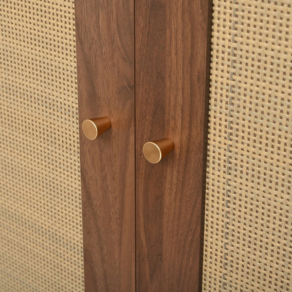 English Elm [Assembly Video] Farmhouse Widen Hall Tree with Rattan Doors, 4-in-1 Bench with 6 Hooks, Shoe Storage and Adjustable Shelves for Entryway (55.1") Walnut N721P297555D