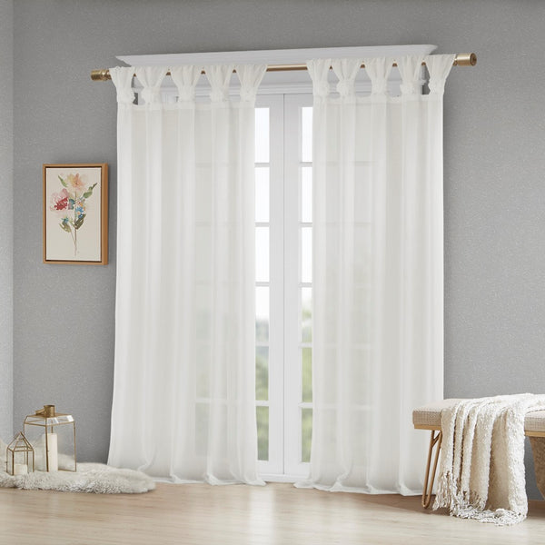 English Elm Floral Tab Top Curtain Panel - Elegant Semi-Sheer Faux Linen With Removable Rosette Accents B03598195