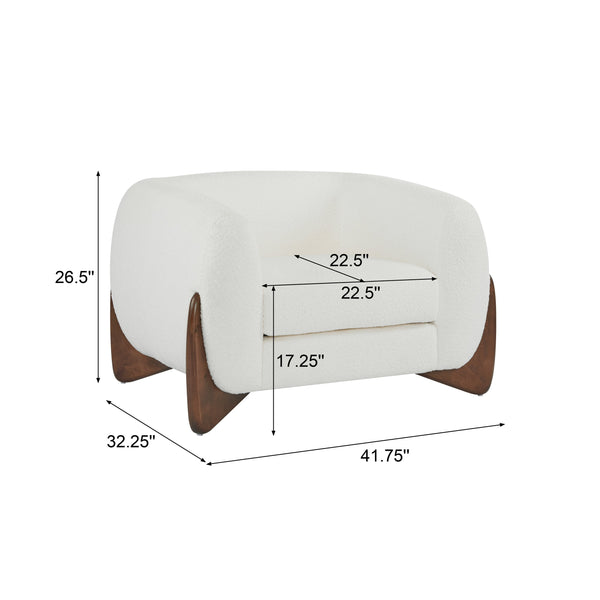 English Elm Christopher Knight Home® - Modern Upholstered Round Arm Accent Chair with Velvet Finish, Elegant Curved Back and Three Legs Design White+Walnut 39.5 L x 32.5 W x 23.25 H N776P216196W