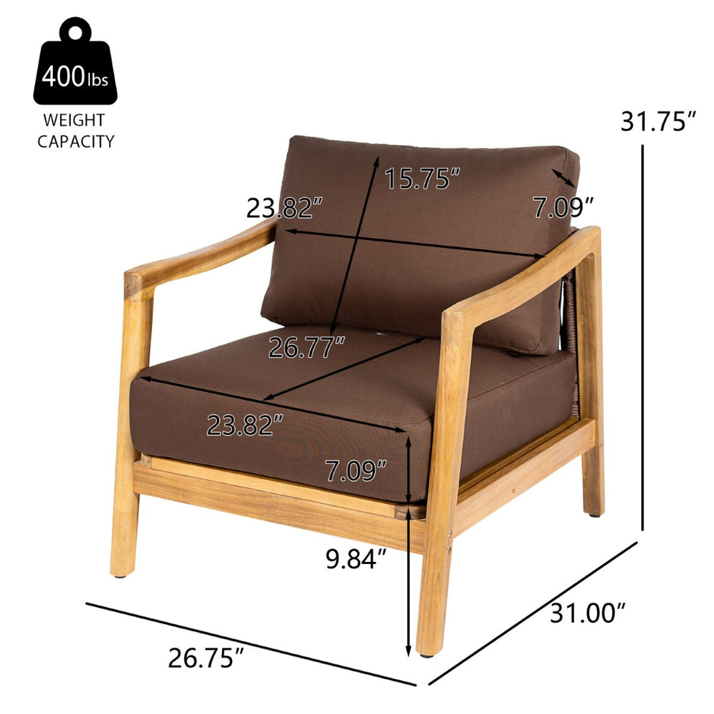 English Elm Outdoor Acacia Wood Club Chair Rope Woven Back Teak Finish Patio Seating N768P383070B