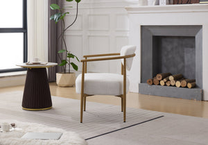 English Elm White Teddy Velvet Dining Chair with 10cm Cushion, Plush Warm Upholstery, Iron Frame & Wood-Look Legs W3149P375079