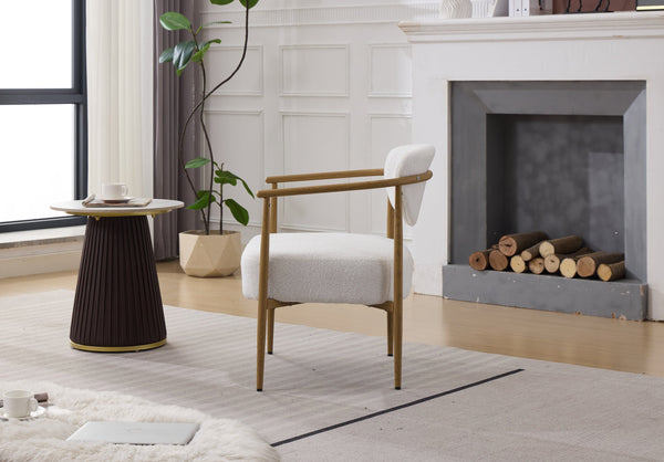 English Elm White Teddy Velvet Dining Chair with 10cm Cushion, Plush Warm Upholstery, Iron Frame & Wood-Look Legs W3149P375079