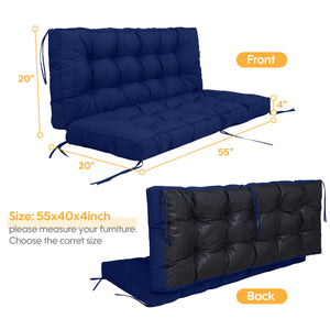 English Elm Swing 55x40 Outdoor Swing Seat Cushion Set, Waterproof Thick 4-5" Sponge Back & Bench Pad with Ties for Patio Furniture Comfort and Durable Support Navy Blue W419P311808