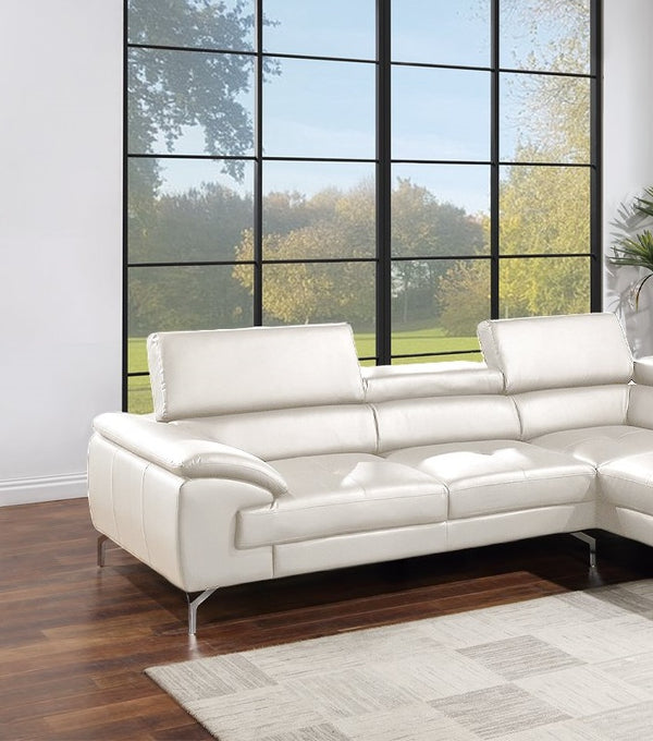 English Elm White Faux Leather 2pc Sectional Sofa Set with Adjustable Headrests, Right Chaise, Metal Legs - Plush Modern Design B011S01201