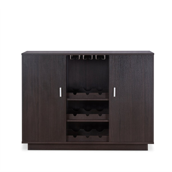 English Elm Hazen Espresso Finish Wine Cabinet II with Stemware Rack & Bottle Storage, Durable Synthetic Wood Elegance B2726P255753