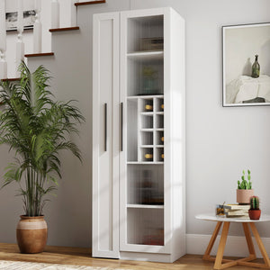 English Elm Kitchen Pantry Cabinet - Versatile Pull-Out Storage Shelf With Glass Doors For Farmhouse Charm & Organization W331S00189