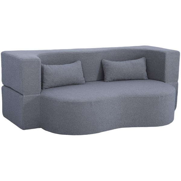 English Elm 2-in-1 Convertible Sofa Bed - Full Size Folding Loveseat with Plush Teddy Fabric, No Assembly Needed Grey W3163P322890
