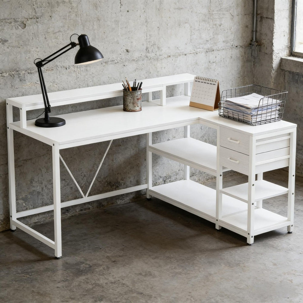 English Elm Writing Desk with Five Drawers Reversible Cabinet Home Office Vanity Workstation T3971P450832