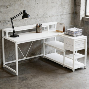 English Elm Writing Desk with Five Drawers Reversible Cabinet Home Office Vanity Workstation T3971P450832