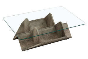 English Elm Tempered Glass Top Coffee Table with Carved Wood Grain Mdf Base and Open Storage W3875P387030