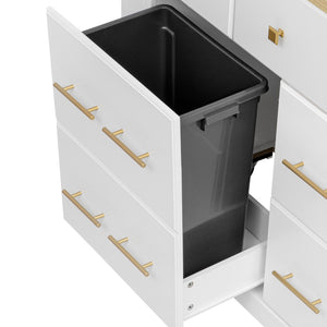 English Elm K&k Rolling Kitchen Island Six Drawers Drop Leaf Built-in Charging Vintage Style White N707S307292W