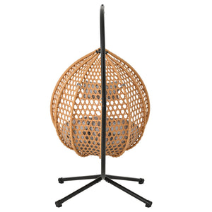 English Elm U_STYLE Sturdy Hammock Chair with HDPE Rattan Weave, Rust-Resistant Chain, Soft Removable Cushion Brown+Yellow,Grey N711P255131S