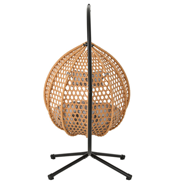 English Elm U_STYLE Sturdy Hammock Chair with HDPE Rattan Weave, Rust-Resistant Chain, Soft Removable Cushion Brown+Yellow,Grey N711P255131S