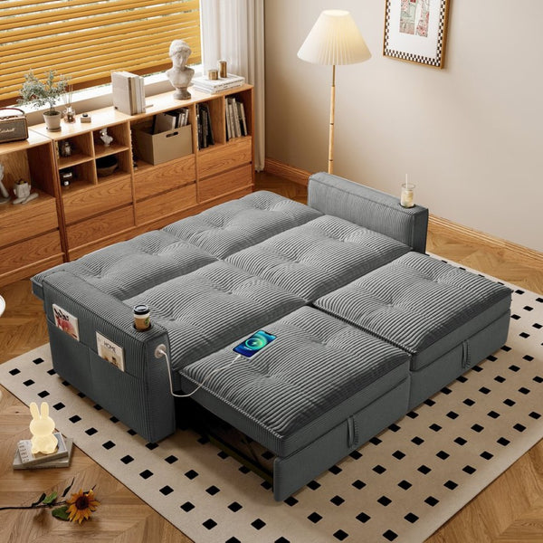 English Elm W3820s00010 Corduroy Sleeper Sofa Pull Out Guest Bed for Studio Apartments and Small Spaces Grey W3820S00032
