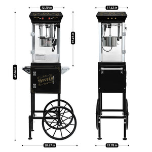 English Elm 6oz Retro Theater Popcorn Popper Cart with Stainless Kettle for Game Room Fun Black W2841P272024