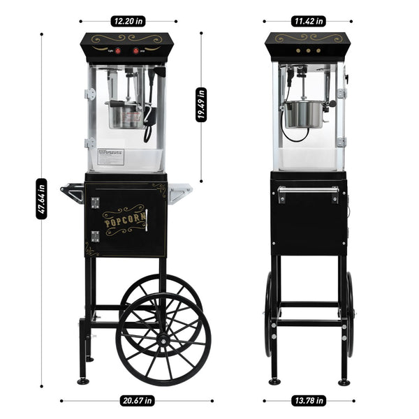 English Elm 6oz Retro Theater Popcorn Popper Cart with Stainless Kettle for Game Room Fun Black W2841P272024