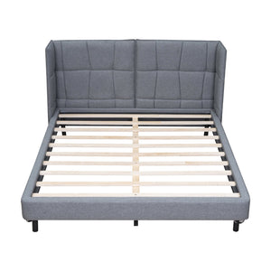 English Elm Queen Upholstered Platform Bed with LED Lights, U-Shaped Headboard, Linen Fabric, Sturdy Metal Legs Gray SF000151AAE