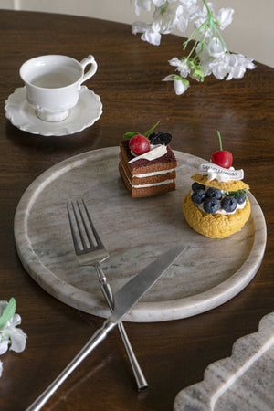 English Elm D10" Round Marble Tray Natural Gray Veined Finish — Elegant Serving, Centerpiece & Home Organizer W2078P407025