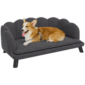 English Elm PawHut Velvet Dog Couch with Pearl Back, Removable Foam Cushion, Birch Legs, Spacious 38.75" W W2225P200486