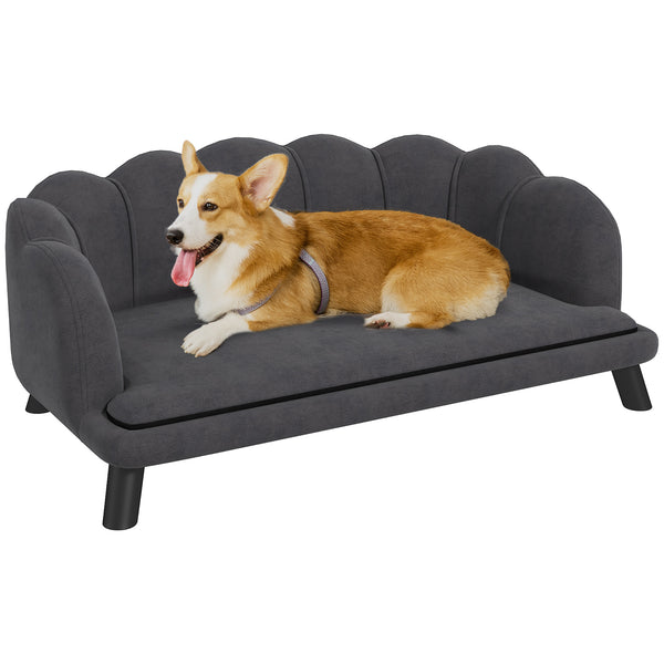 English Elm PawHut Velvet Dog Couch with Pearl Back, Removable Foam Cushion, Birch Legs, Spacious 38.75" W W2225P200486