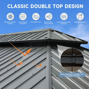 English Elm 14' X 20' Hardtop Gazebo With Steel Roof & Aluminum Frame – Stylish Outdoor Canopy For All Seasons W1859S00165