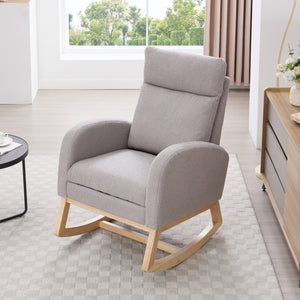 English Elm 015B-Teddy Rocking Chair with Plush Teddy Fabric, Ergonomic High Back, Adjustable Footstool, Pocket Light Gray W527P360696