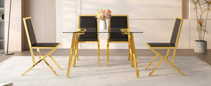 English Elm Table and Chair Set 7 Piece Round Walnut Mdf Industrial Dining with Pu Seats Black+Gold,Transparent W1151S04790
