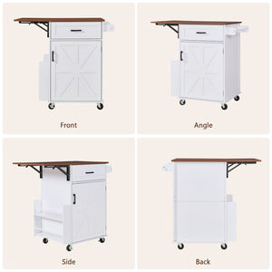English Elm K&k Farmhouse Rolling Kitchen Cart with Drop Leaf Drawer Open Rack Lockable Wheels White N707P404539W