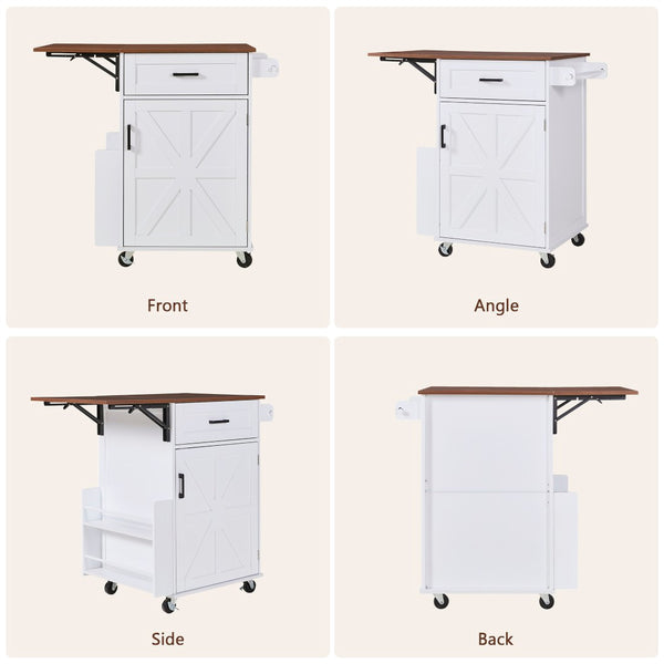 English Elm K&k Farmhouse Rolling Kitchen Cart with Drop Leaf Drawer Open Rack Lockable Wheels White N707P404539W