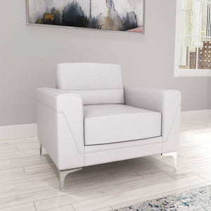 English Elm CRETA Light Gray Upholstered Chair with Tapered Metal Legs, Tight Seat Cushion & Square Arms - Modern Comfort, Durable PVC Finish B201P216035