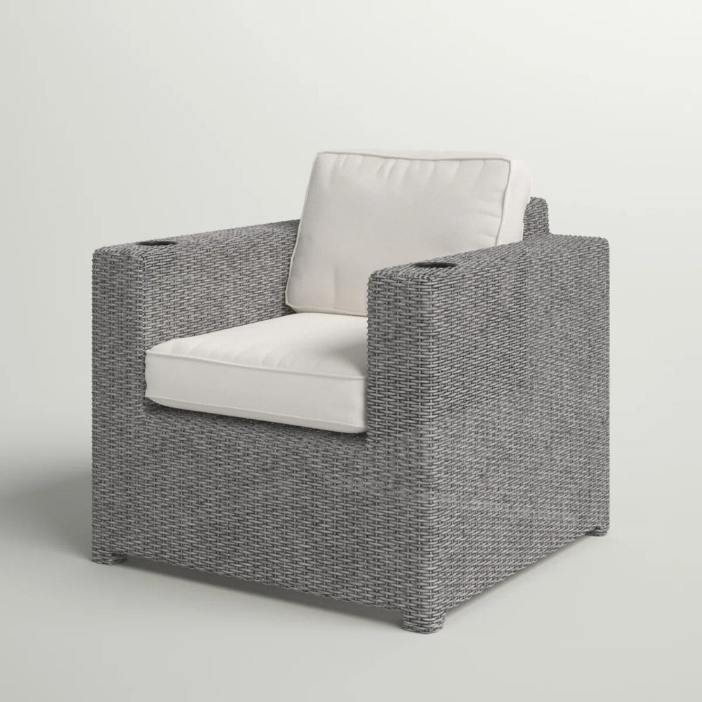 English Elm Aviara Fully Assembled Outdoor Wicker Club Chair — Mixed Gray HDPE Wicker, Marine Olefin Cushions, Durable Weather-Resistant Comfort B120P233894