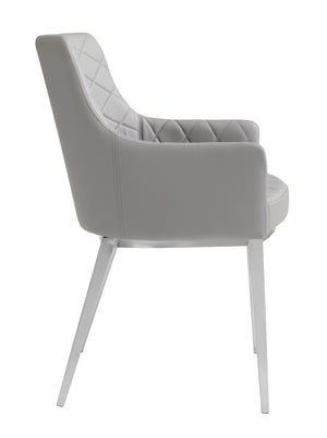 Sunpan Chase Dining Armchair - Sleek Faux Leather Design with Brushed Stainless Steel Legs for Style & Comfort Grey