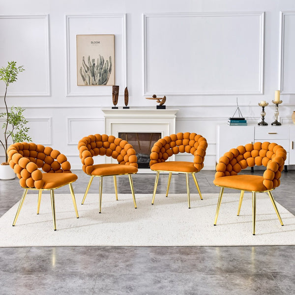 English Elm Set of 2 Sculptural Bubble Backrest Velvet Dining Chairs with Matte Black Legs Gold,Orange W3875P370930