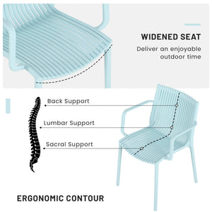 English Elm 4pcs Modern Stackable Plastic Armchair with Ergonomic Slatted Back, UV-Resistant PP, 300lb Capacity, No-Assembly Light Blue W3450P323324