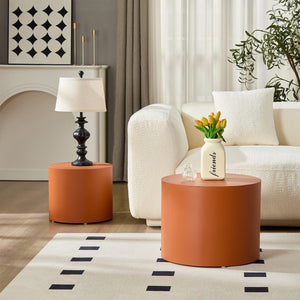 English Elm Modern Saddle Leather Mdf Side Table Compact Accent for Living Room or Office Orange W2085P399095