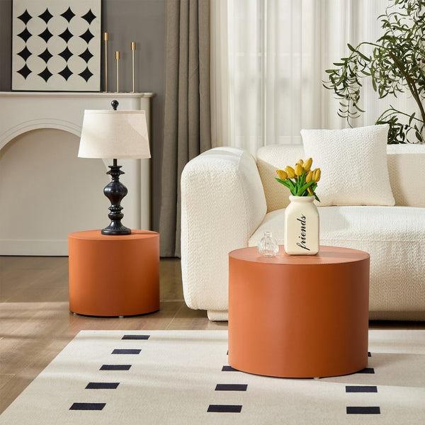 English Elm Modern Saddle Leather Mdf Side Table Compact Accent for Living Room or Office Orange W2085P399095
