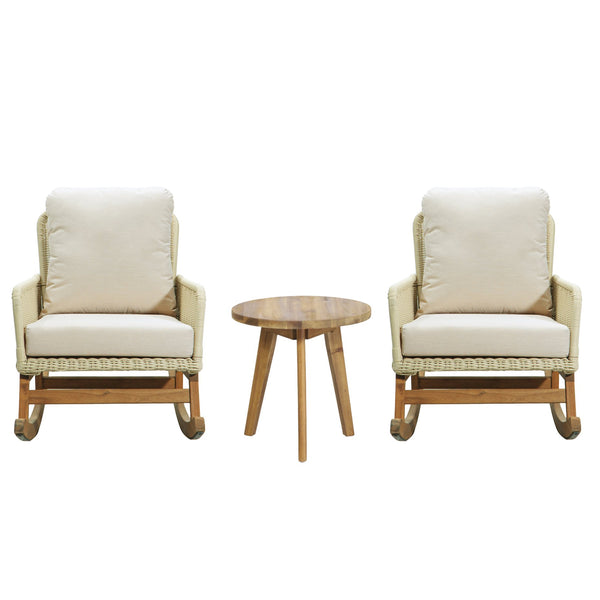 English Elm Christopher Knight Home® - Modern 3-Piece Outdoor Seating Set with Cushioned PE Rattan Rocking Chairs and Wood Accent Table, Chic Patio Retreat Ivory N767P229004C002_63163.00