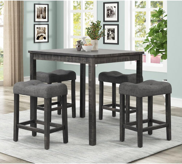 English Elm Counter Counter Height Dining Stool Set of 2 with Tufted Seat and Footrest, Transitional Minimalist Design for Small Spaces Charcoal 24 L x 26 W x 6 H B011P362592